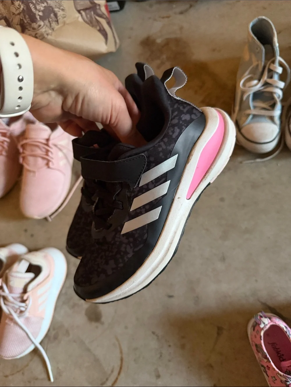 Adidas Girl’s black Sneakers with Pink Accent